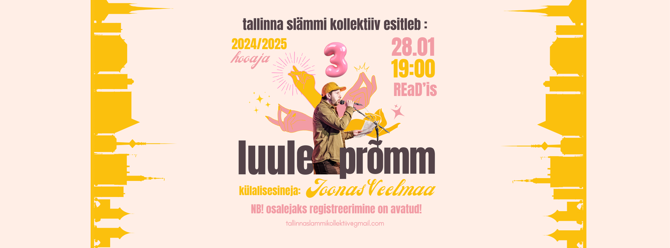 Head luulesõbrad! Olete oodatud-kutsutud-palutud Tallinna Luuleprõmmu 2024/2025 hooaja kolmandale (ja eelviimasele) eelvoorule! Kohtume 28. jaanuaril kl 19:00 t